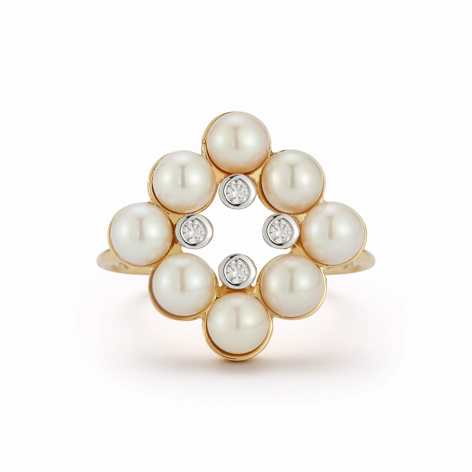 14kt  Pearls and Diamond Cluster Ring