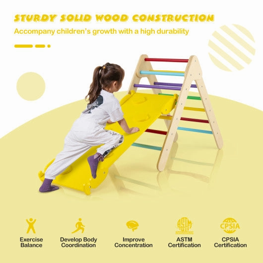 3-in-1 Wooden Climbing Triangle Set Triangle Climber With Ramp-Multicolor