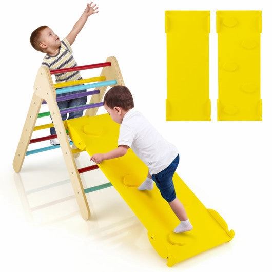 3-in-1 Wooden Climbing Triangle Set Triangle Climber With Ramp-Multicolor