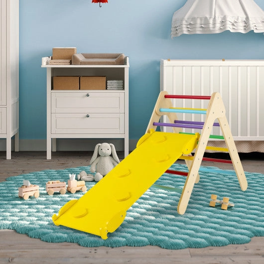 3-in-1 Wooden Climbing Triangle Set Triangle Climber With Ramp-Multicolor