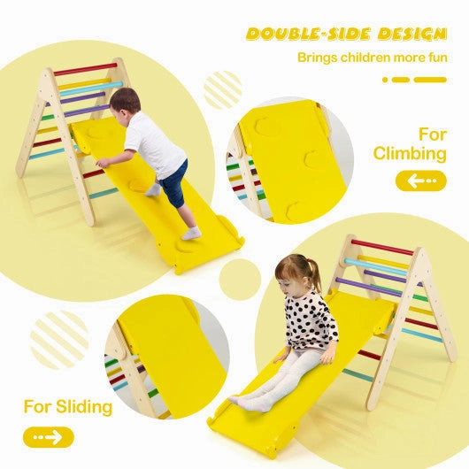3-in-1 Wooden Climbing Triangle Set Triangle Climber With Ramp-Multicolor