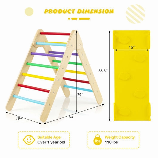 3-in-1 Wooden Climbing Triangle Set Triangle Climber With Ramp-Multicolor