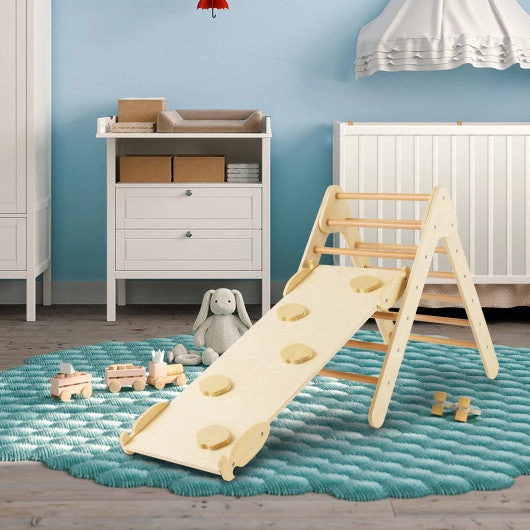 3-in-1 Wooden Climbing Triangle Set Triangle Climber With Ramp-Natural