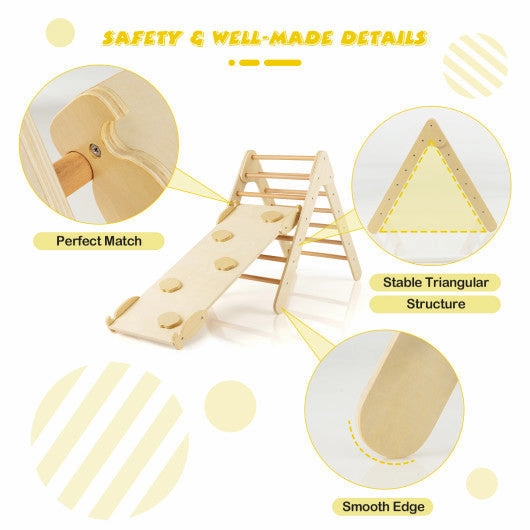 3-in-1 Wooden Climbing Triangle Set Triangle Climber With Ramp-Natural
