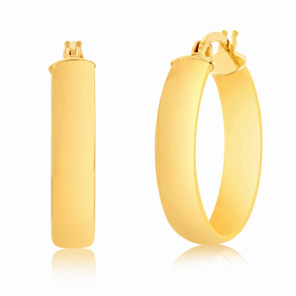 9ct Yellow Gold 15mm Plain Hoop Earrings
