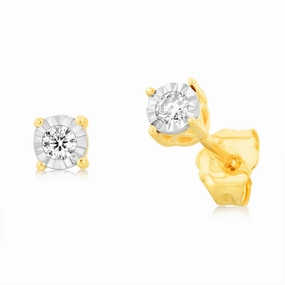 9ct Yellow Gold 1/10 Carat Diamond Solitaire Stud Earrings