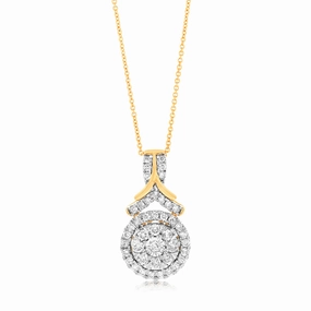 9ct Yellow Gold 1 Carat Diamond Pendant with 43 Diamonds On 45cm Chain
