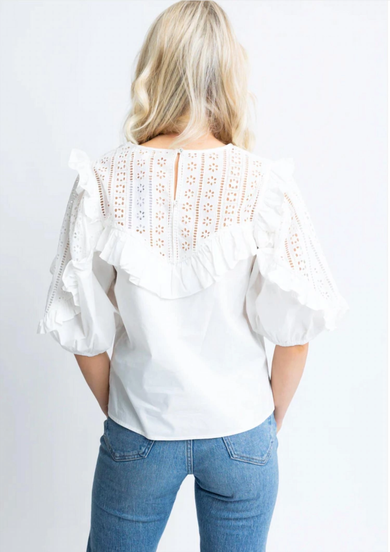 "graceful Gal" Eyelet Poplin Top In White