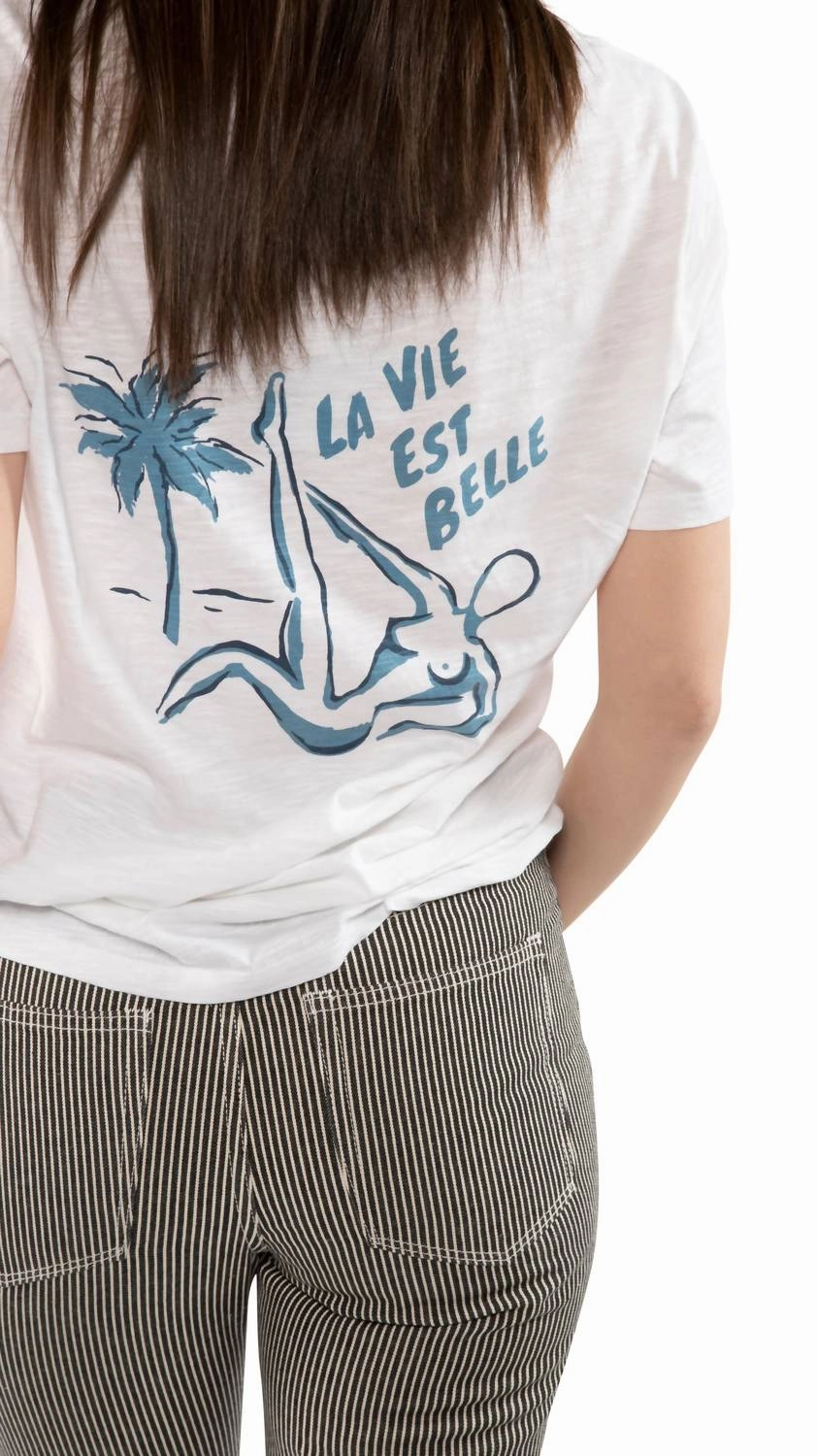 "la Vie Est Belle" Graphic Short Sleeve Knit Tee In Chalk