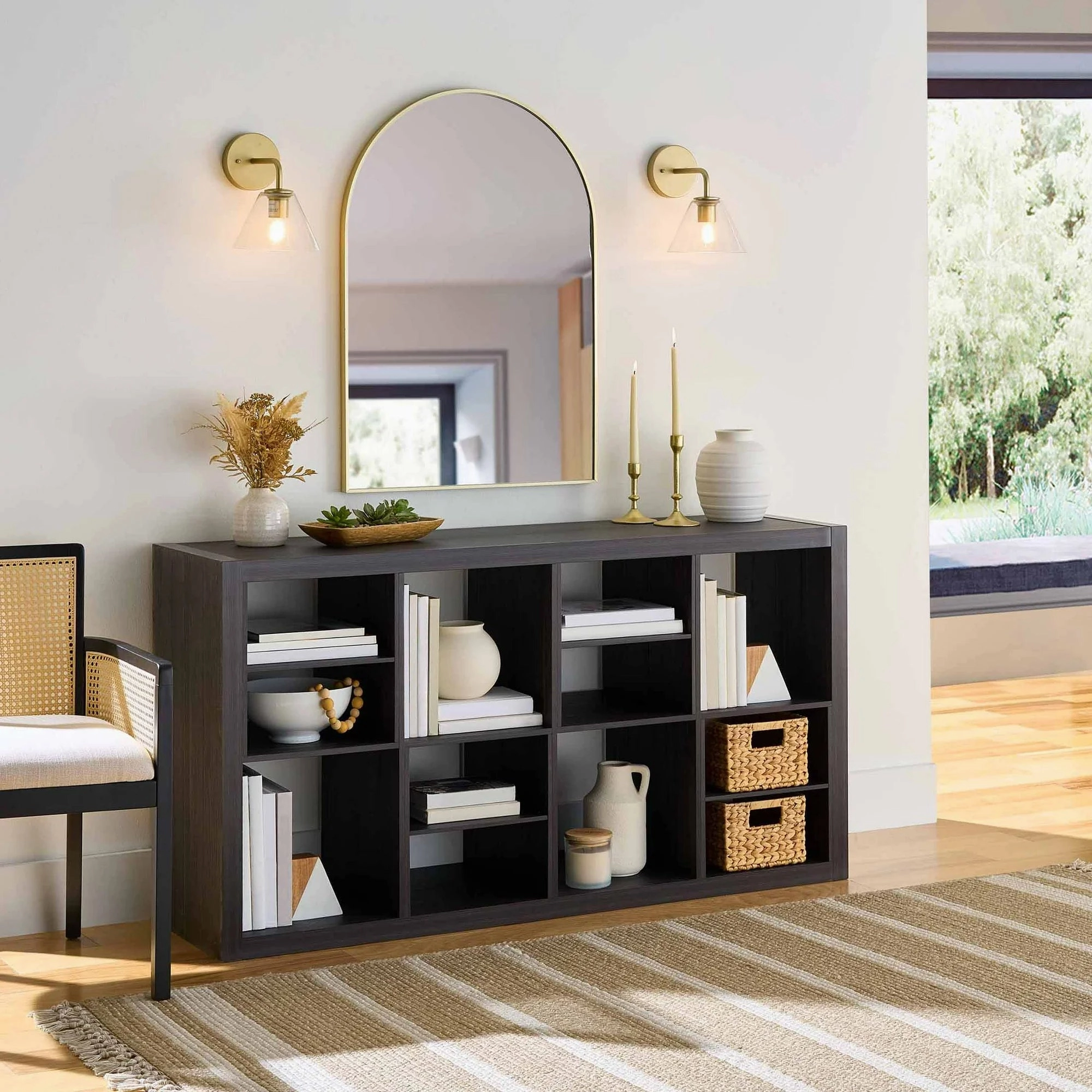 Better Homes & Gardens BH5336278612066 8-Cube Organizer with 4 H-Shelf Inserts, Tobacco Oak