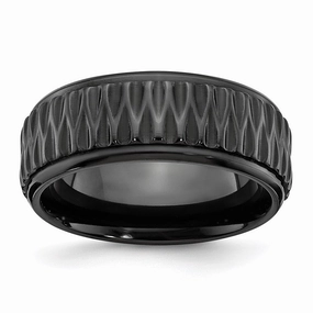 Black Zirconium Polished Grooved 8mm Band | ZCR102