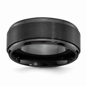 Black Zirconium Polished with Brushed Center Beveled Edge 9mm Band | ZCR107