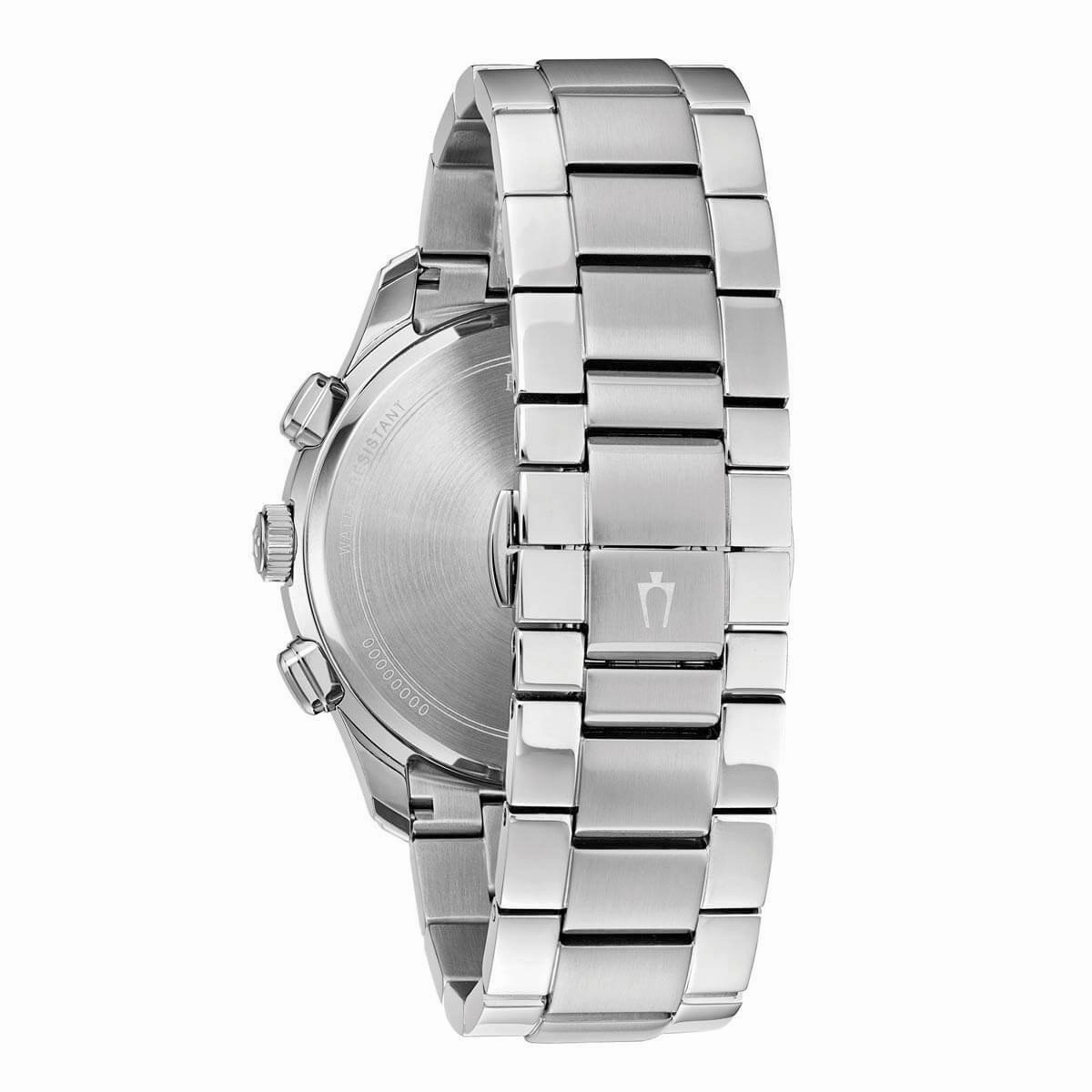 Bulova Men's Chronograph Watch - Classic Quartz Black Dial Steel Bracelet | 96B288