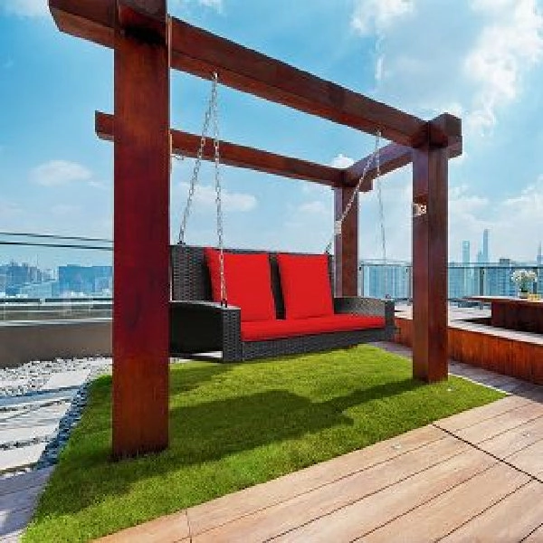 Costway HW68879RE 2-Person Rattan Hanging Porch Swing Bench Chair