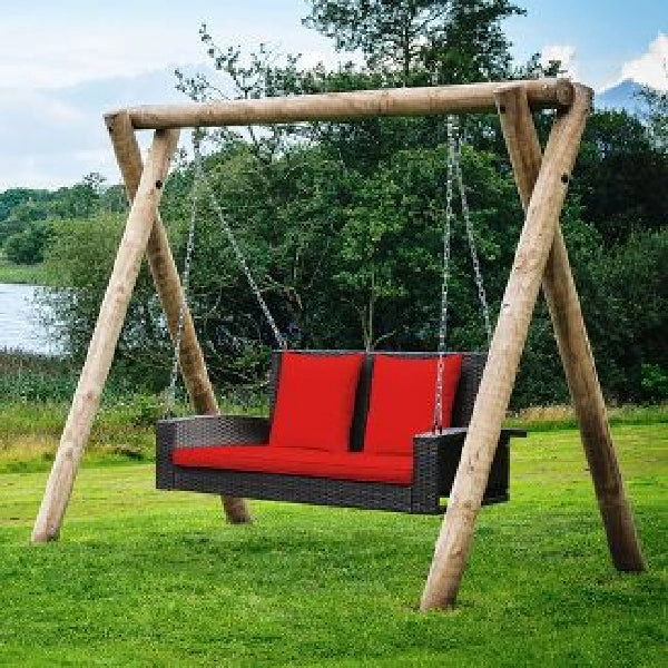Costway HW68879RE 2-Person Rattan Hanging Porch Swing Bench Chair
