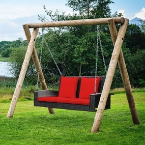 Costway HW68879RE 2-Person Rattan Hanging Porch Swing Bench Chair