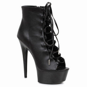 Ellie Shoes Reverse 6" Stiletto Platform Lace-Up Peeptoe Boot
