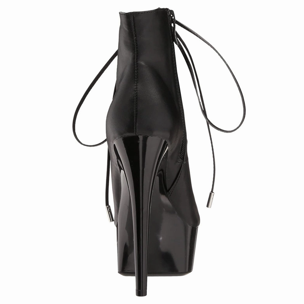 Ellie Shoes Reverse 6" Stiletto Platform Lace-Up Peeptoe Boot