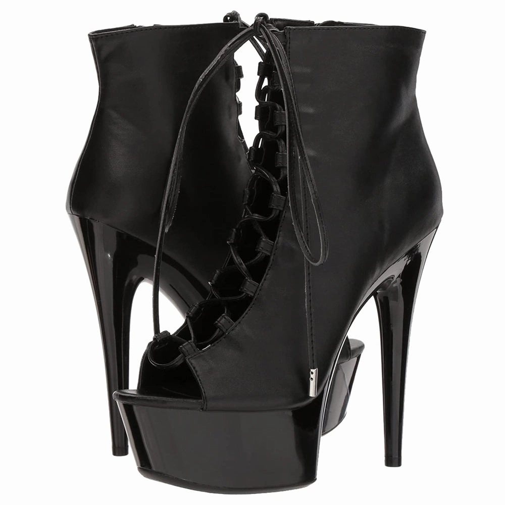 Ellie Shoes Reverse 6" Stiletto Platform Lace-Up Peeptoe Boot