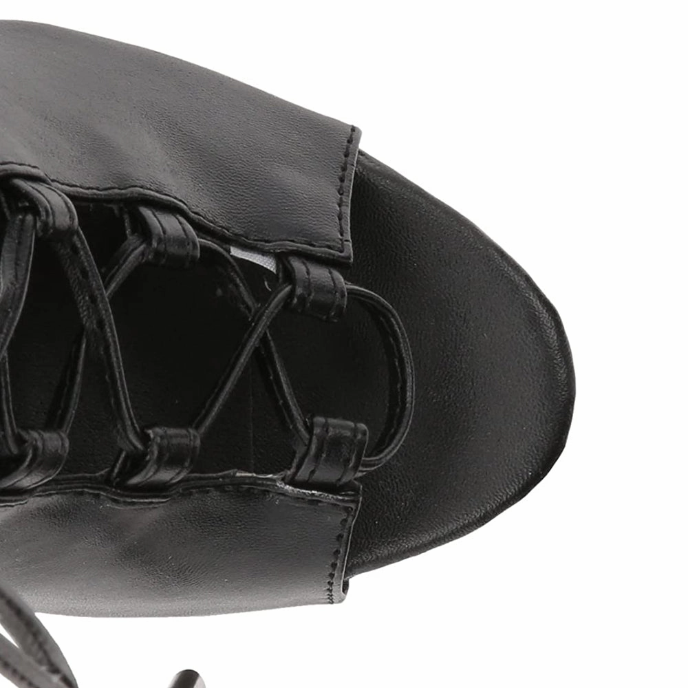 Ellie Shoes Reverse 6" Stiletto Platform Lace-Up Peeptoe Boot