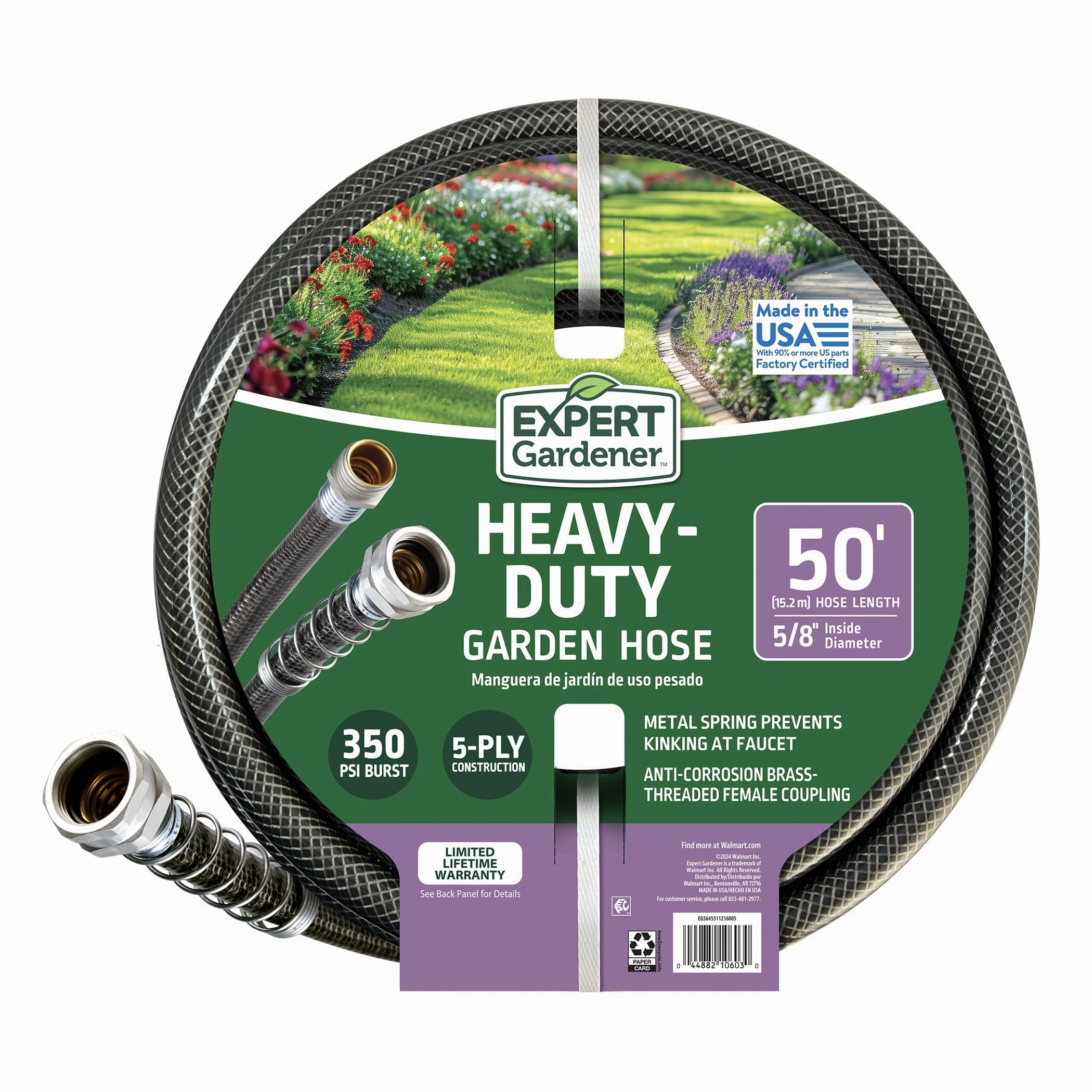 Expert Gardener HD5850EG 5/8" x 50 ft Heavy Duty Black PVC Water Hose with Comfort Grip Connector