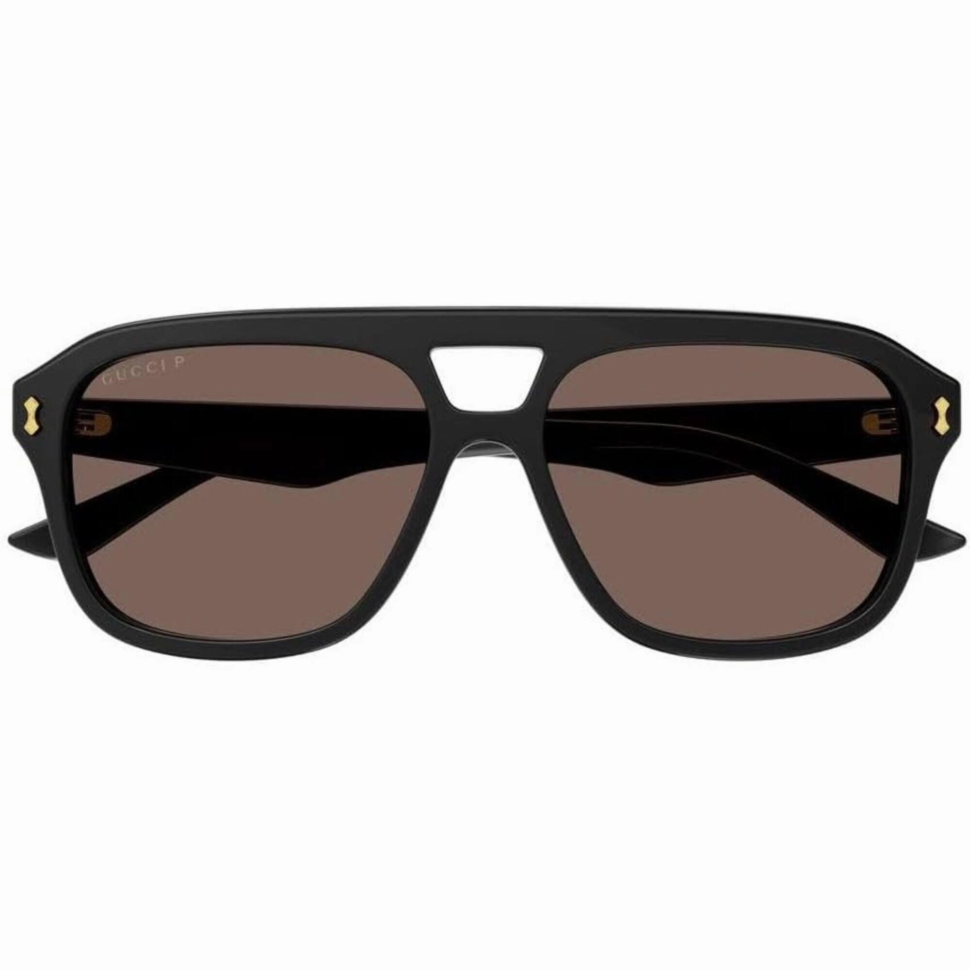 Gucci Men's Sunglasses - Black Acetate Pilot Full Rim Frame Brown Lens | GG1263S 002