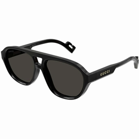 Gucci Men's Sunglasses - Black Injection Full Rim Pilot Frame Grey Lens | GG1239S 004