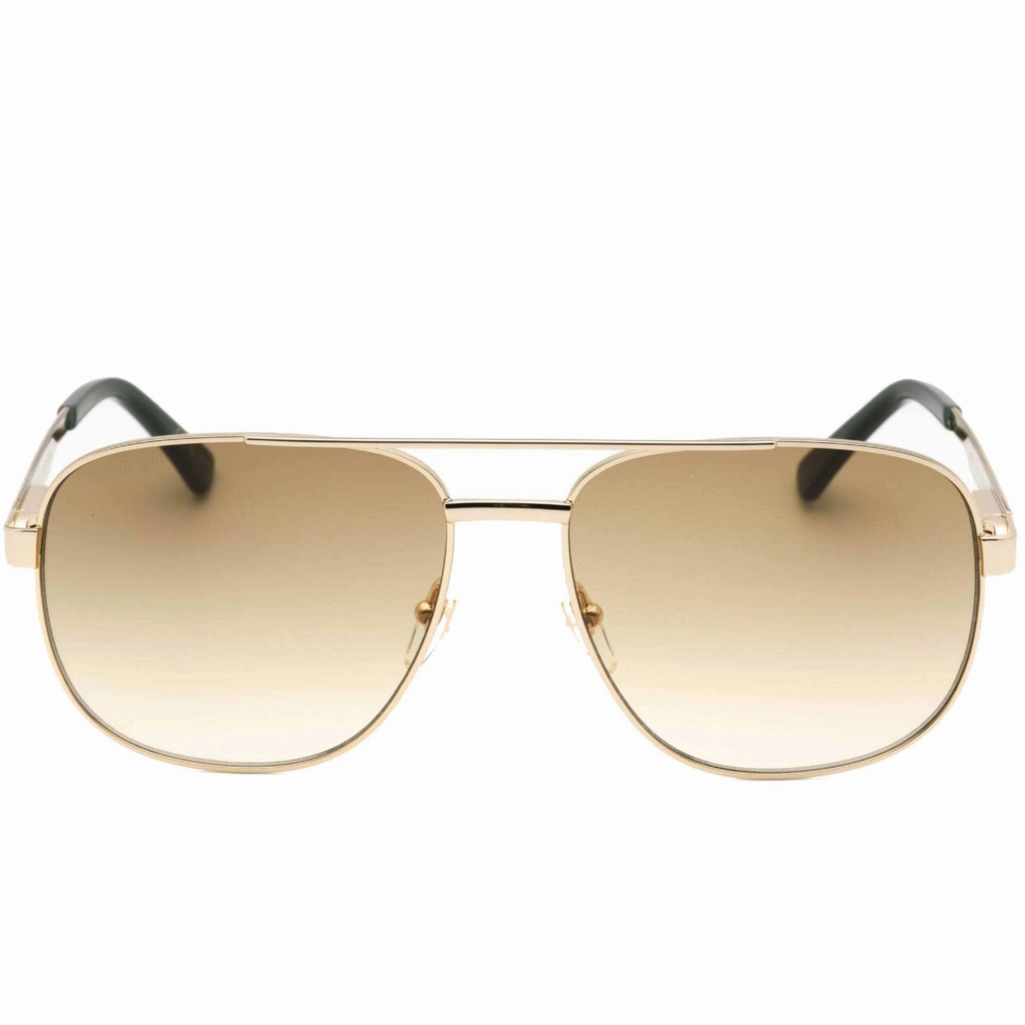 Gucci Men's Sunglasses - Gold Pilot Full Rim Metal Frame Brown Lens | GG1223S 001