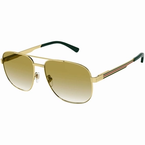 Gucci Men's Sunglasses - Gold Pilot Full Rim Metal Frame Brown Lens | GG1223S 001