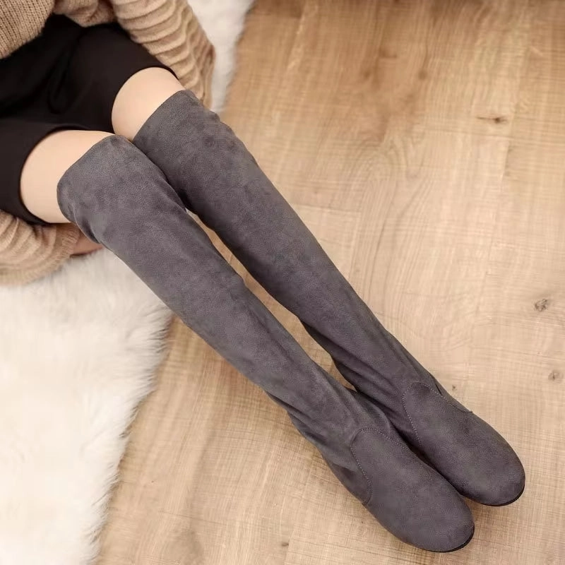 HOT New Arrival Women Boots Square Block Heel Fur Platform Winter Knee High Boots