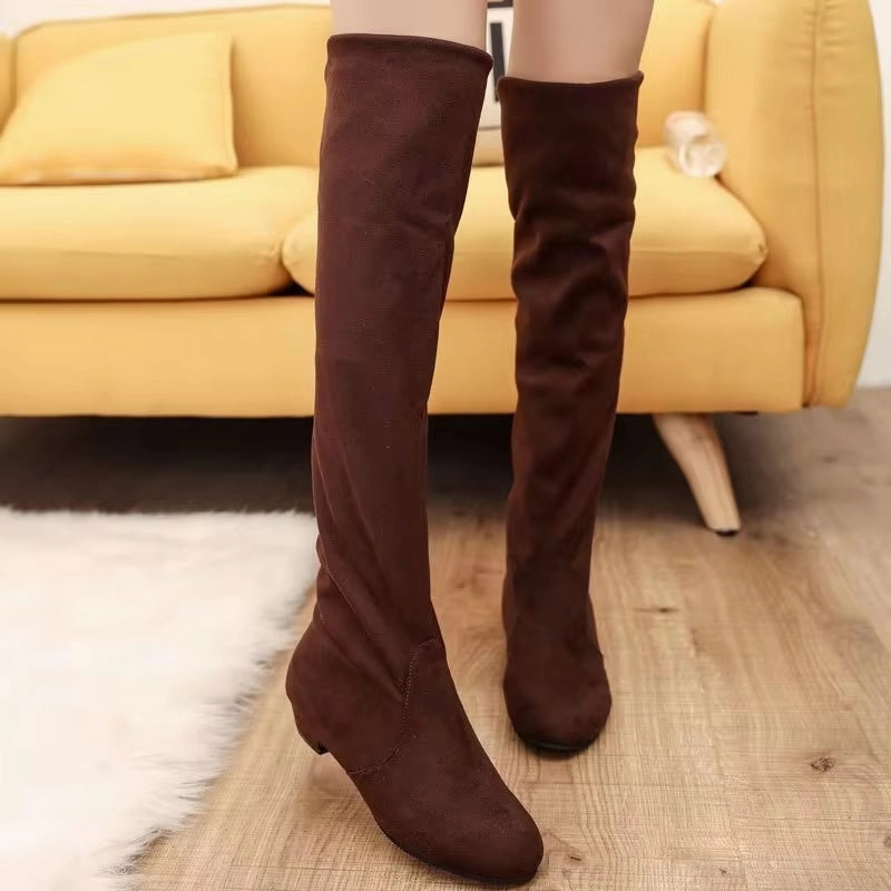 HOT New Arrival Women Boots Square Block Heel Fur Platform Winter Knee High Boots