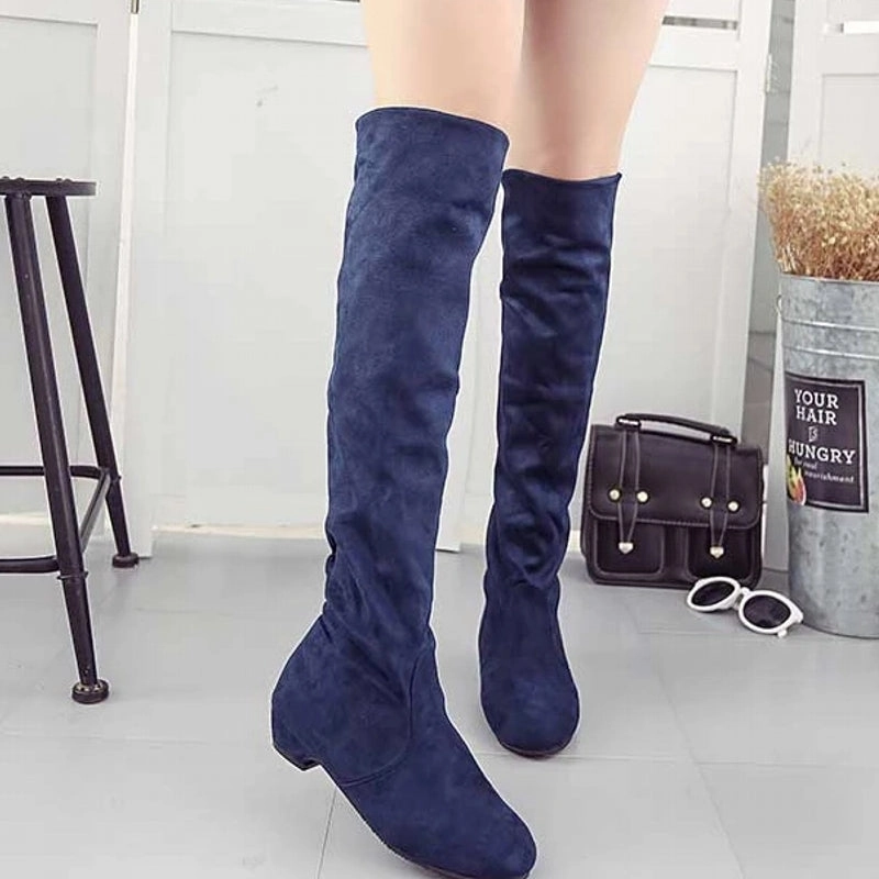 HOT New Arrival Women Boots Square Block Heel Fur Platform Winter Knee High Boots