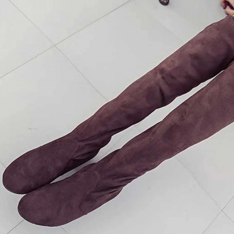 HOT New Arrival Women Boots Square Block Heel Fur Platform Winter Knee High Boots