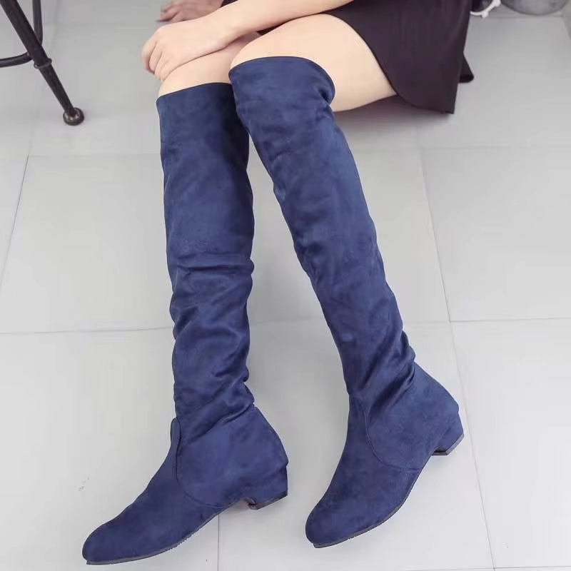 HOT New Arrival Women Boots Square Block Heel Fur Platform Winter Knee High Boots