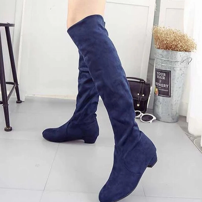HOT New Arrival Women Boots Square Block Heel Fur Platform Winter Knee High Boots