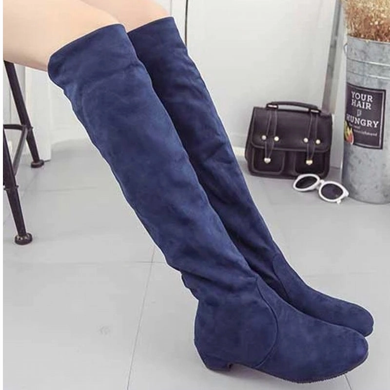 HOT New Arrival Women Boots Square Block Heel Fur Platform Winter Knee High Boots