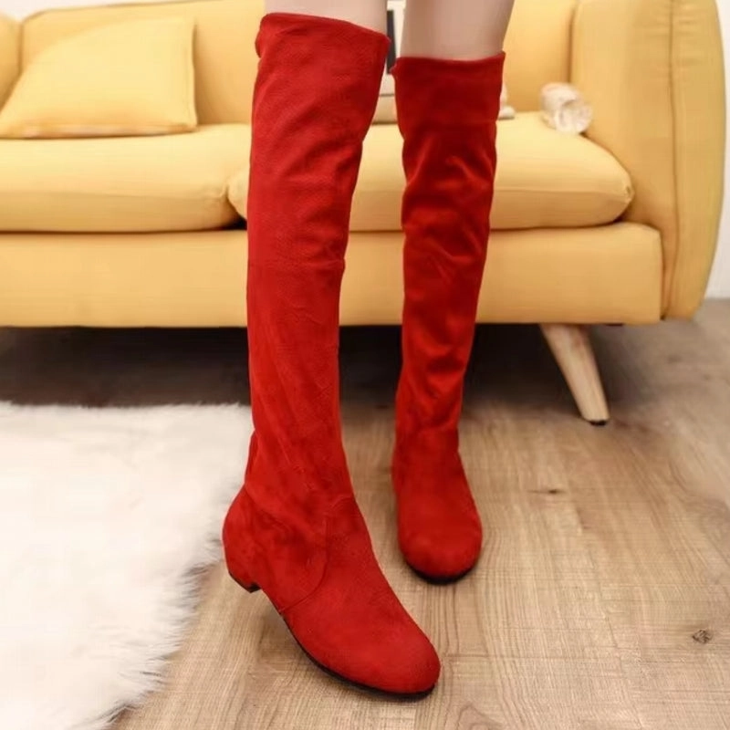 HOT New Arrival Women Boots Square Block Heel Fur Platform Winter Knee High Boots