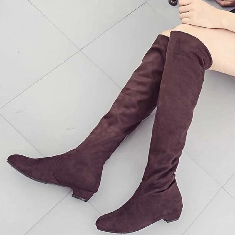 HOT New Arrival Women Boots Square Block Heel Fur Platform Winter Knee High Boots