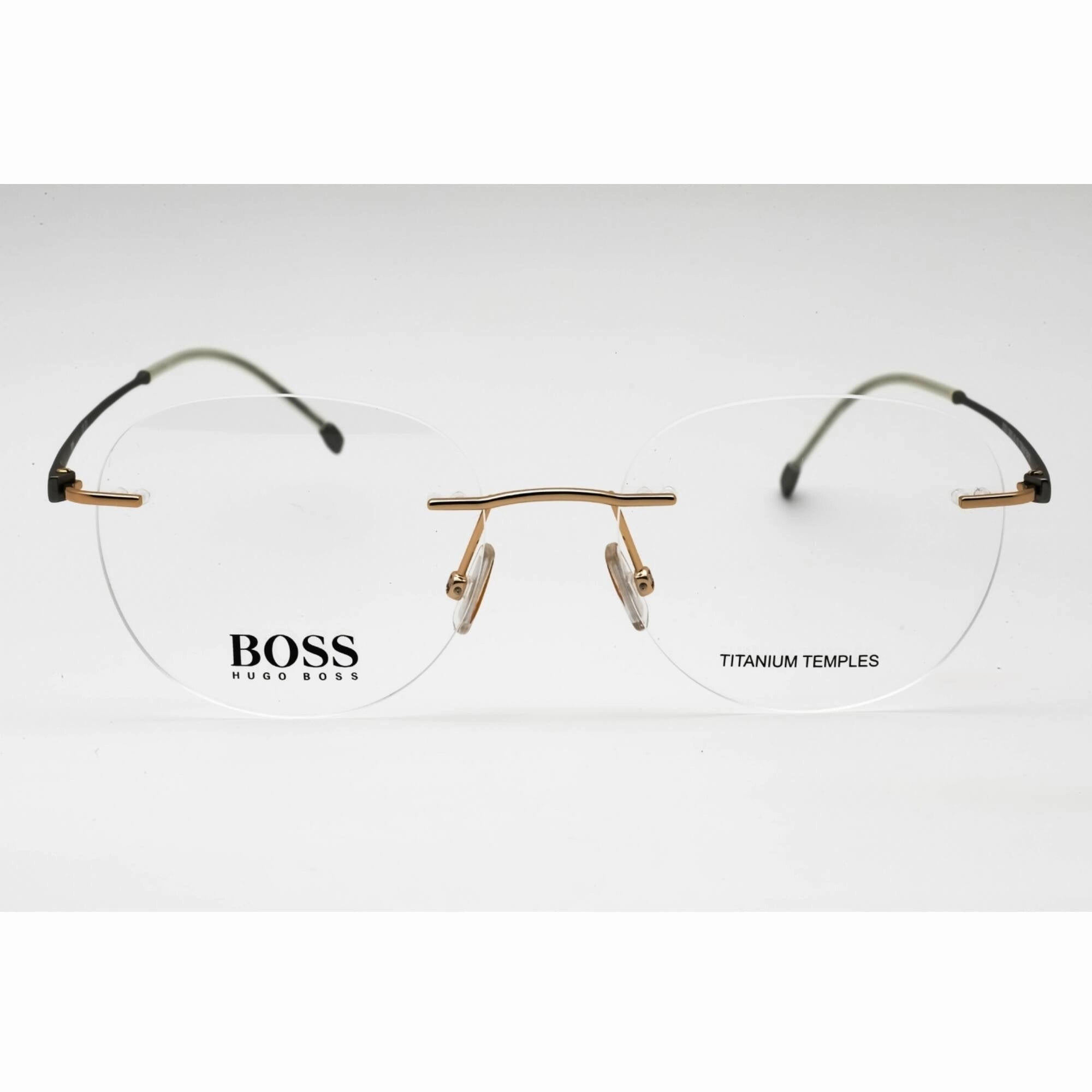 Hugo Boss Men's Eyeglasses - Gold Metal Oval Rimless Frame | BOSS 1266/D 0J5G 00