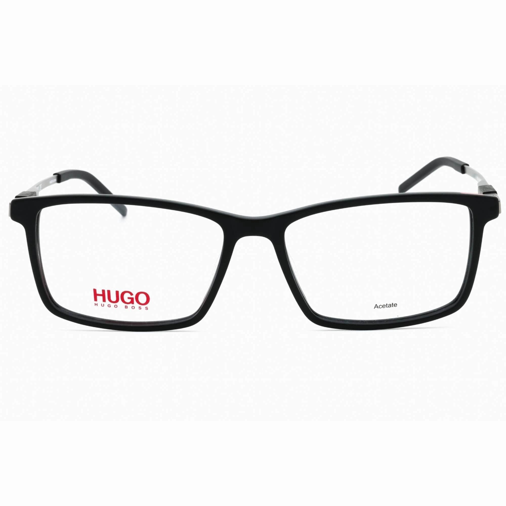 Hugo Men's Eyeglasses - Matte Black Plastic Rectangular Full Rim | HG 1102 0003 00