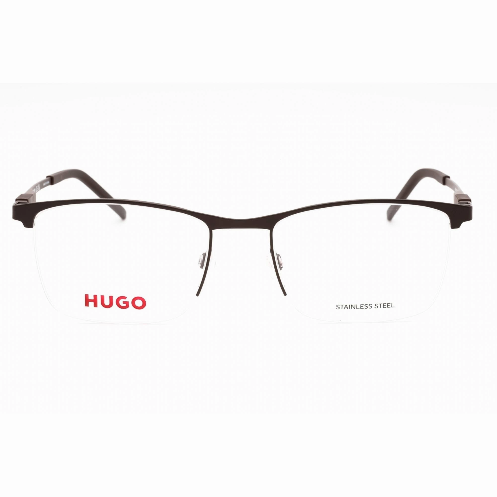 Hugo Men's Eyeglasses - Matte Brown Metal Rectangular Half Rim Frame | HG 1103 0YZ4 00