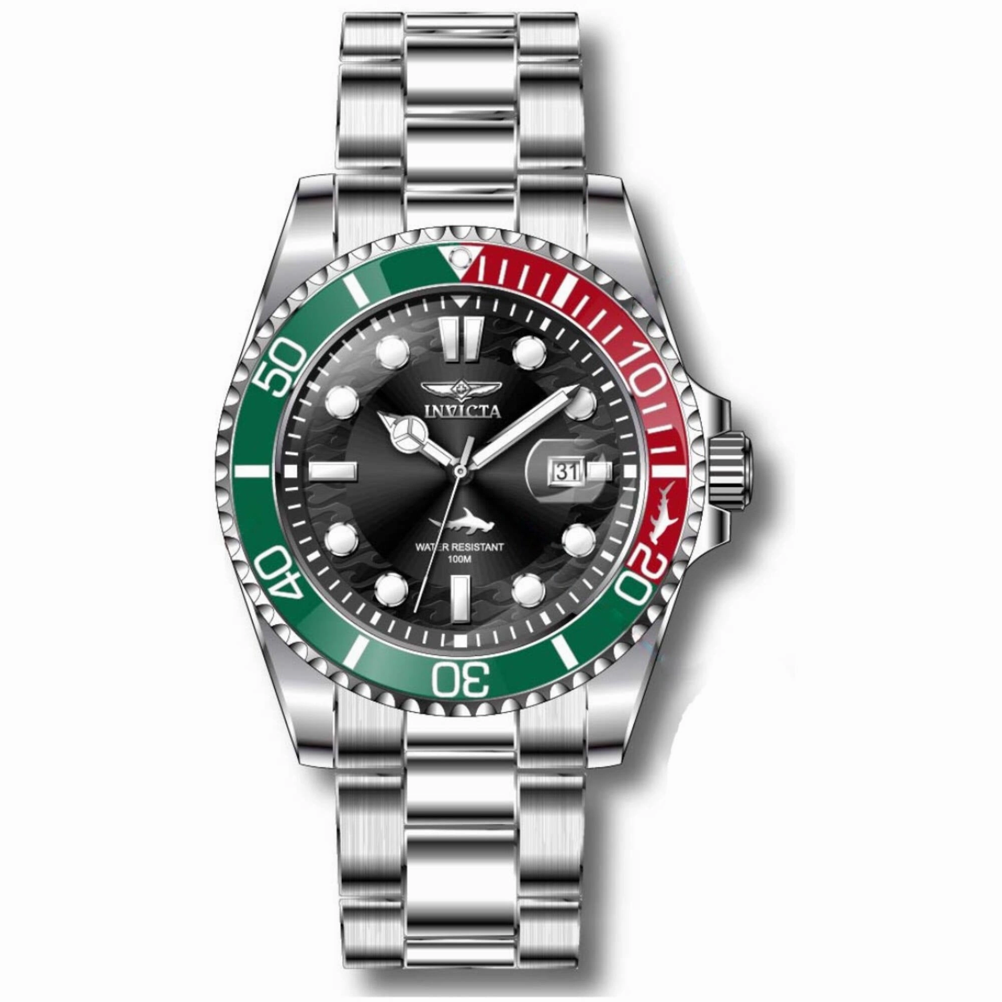 Invicta Men's Quartz Watch - Pro Diver Red and Green Rotating Bezel Black Dial | 44706