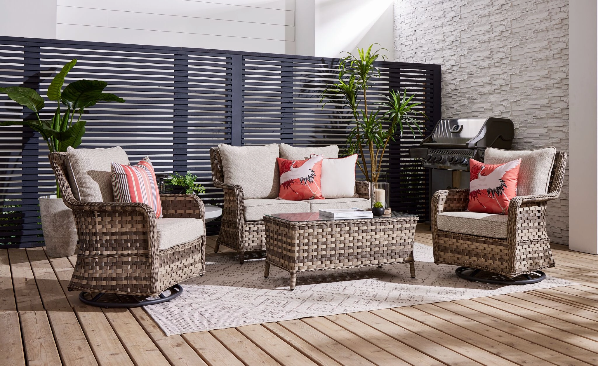 Isla 4 - Piece Outdoor Conversation Set with 2 Swivel Chairs - Grey Beige