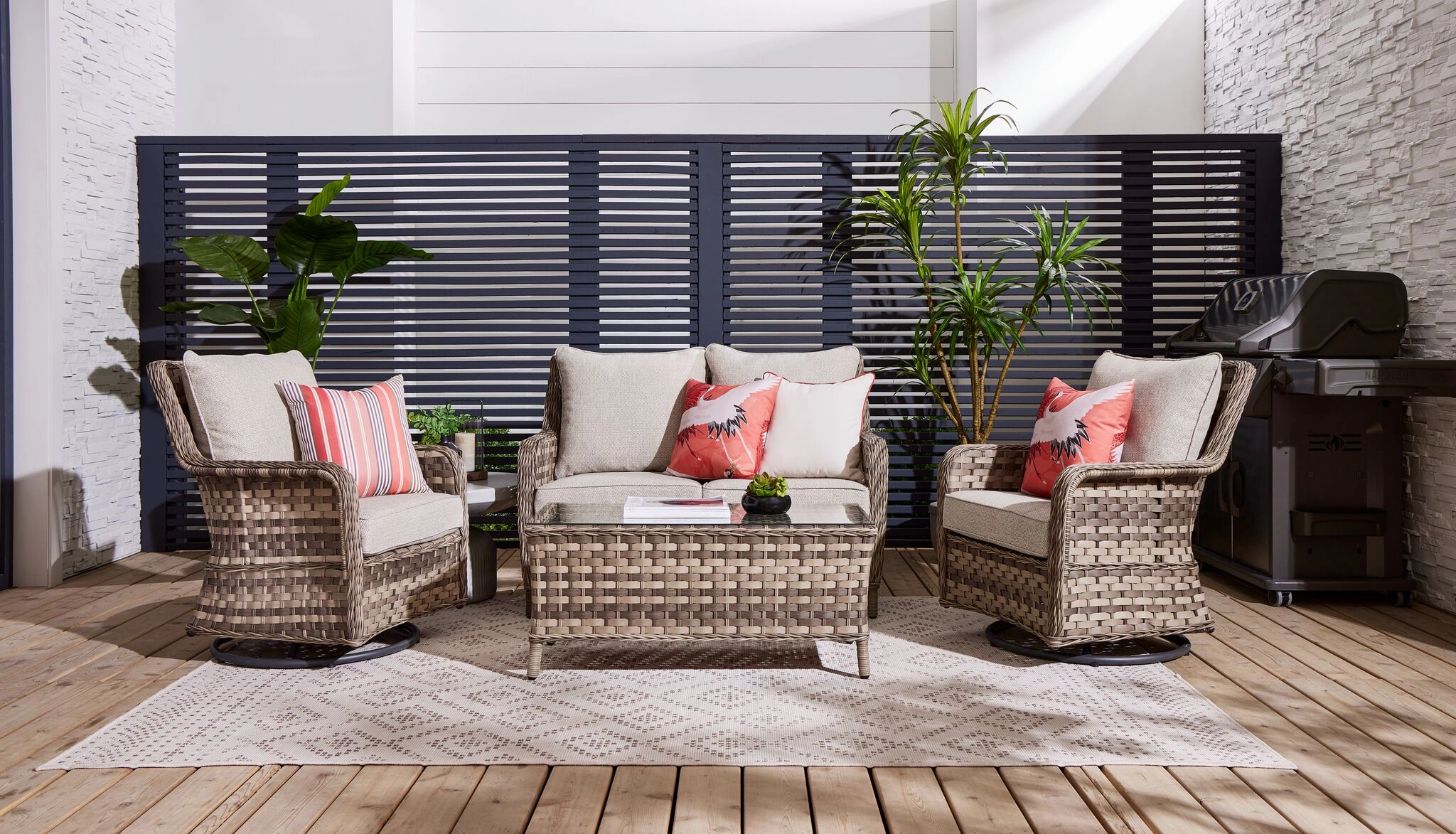 Isla 4 - Piece Outdoor Conversation Set with 2 Swivel Chairs - Grey Beige