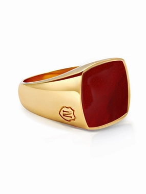 Men's Gold Signet Ring with Red Agate