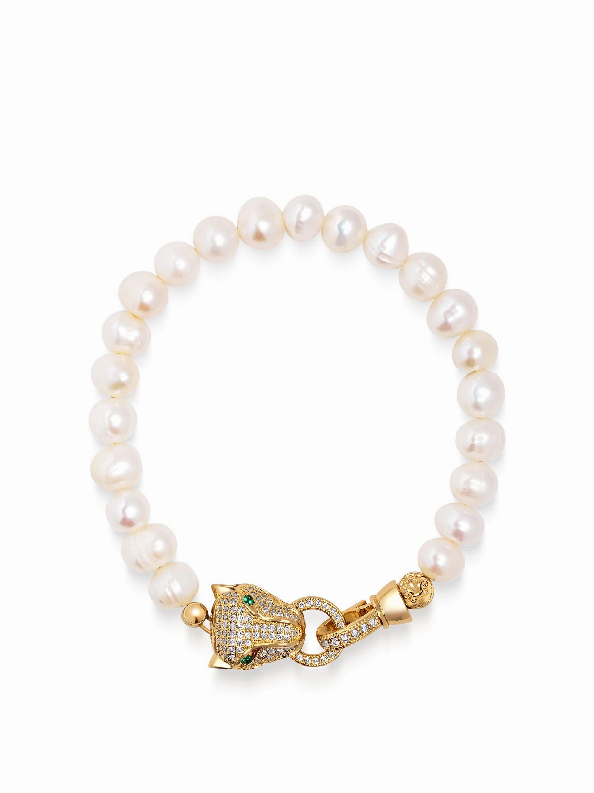Men's Pearl Bracelet with Gold Panther