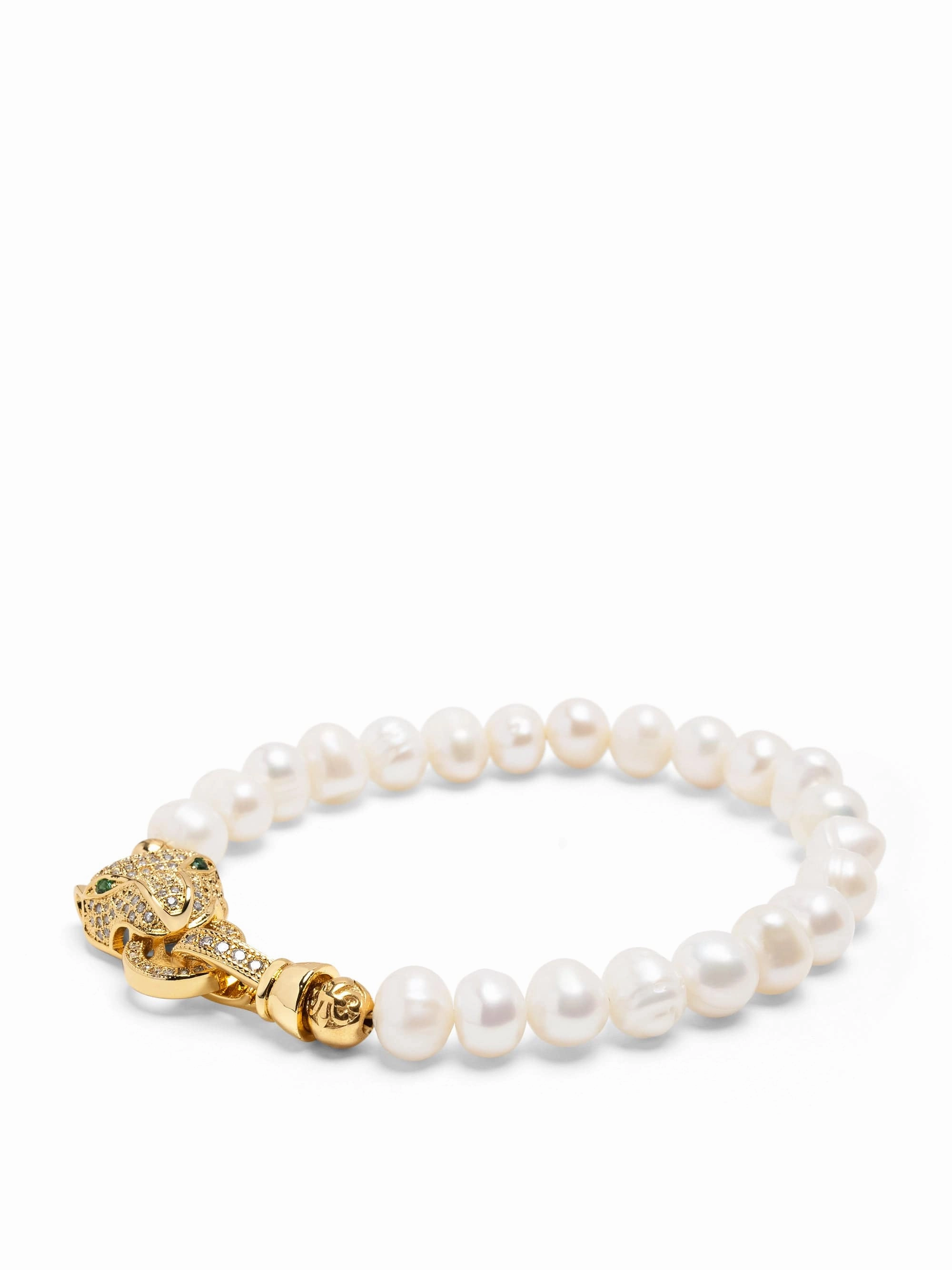 Men's Pearl Bracelet with Gold Panther