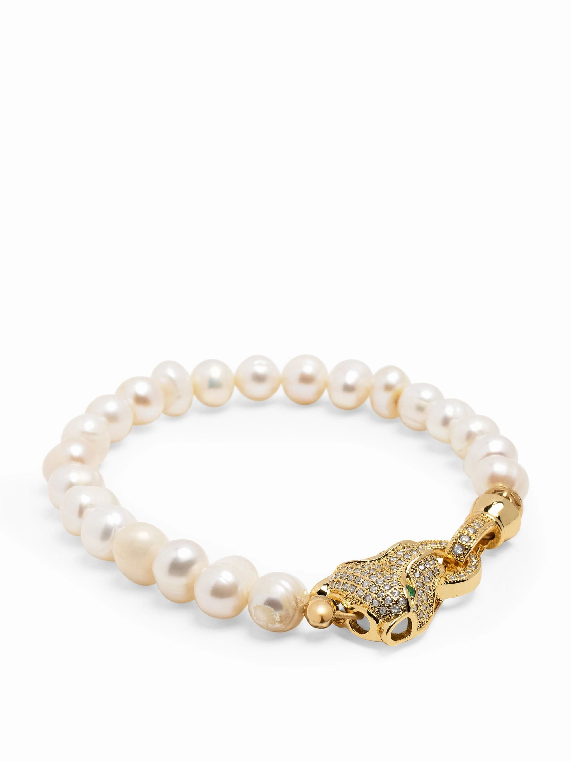 Men's Pearl Bracelet with Gold Panther