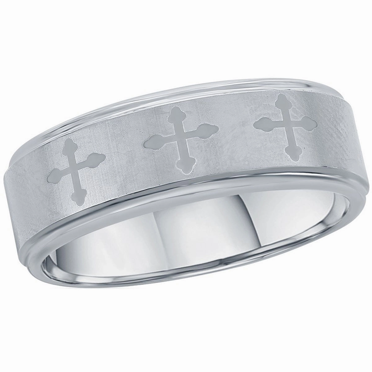 Men's Ring - Brushed and Polished Cross Tungsten, Size 9 | SW-2122-9