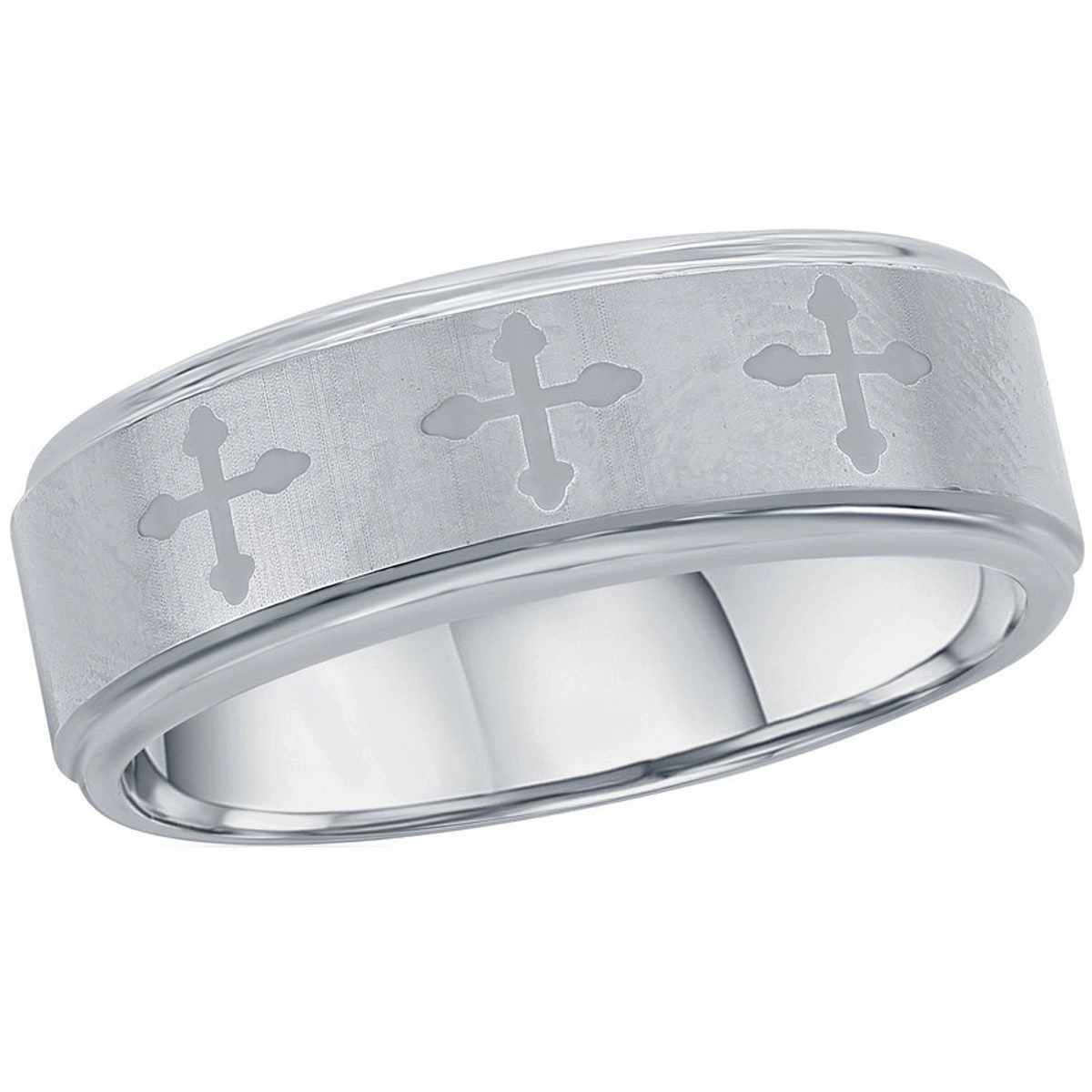 Men's Ring - Brushed and Polished Cross Tungsten, Size 9 | SW-2122-9